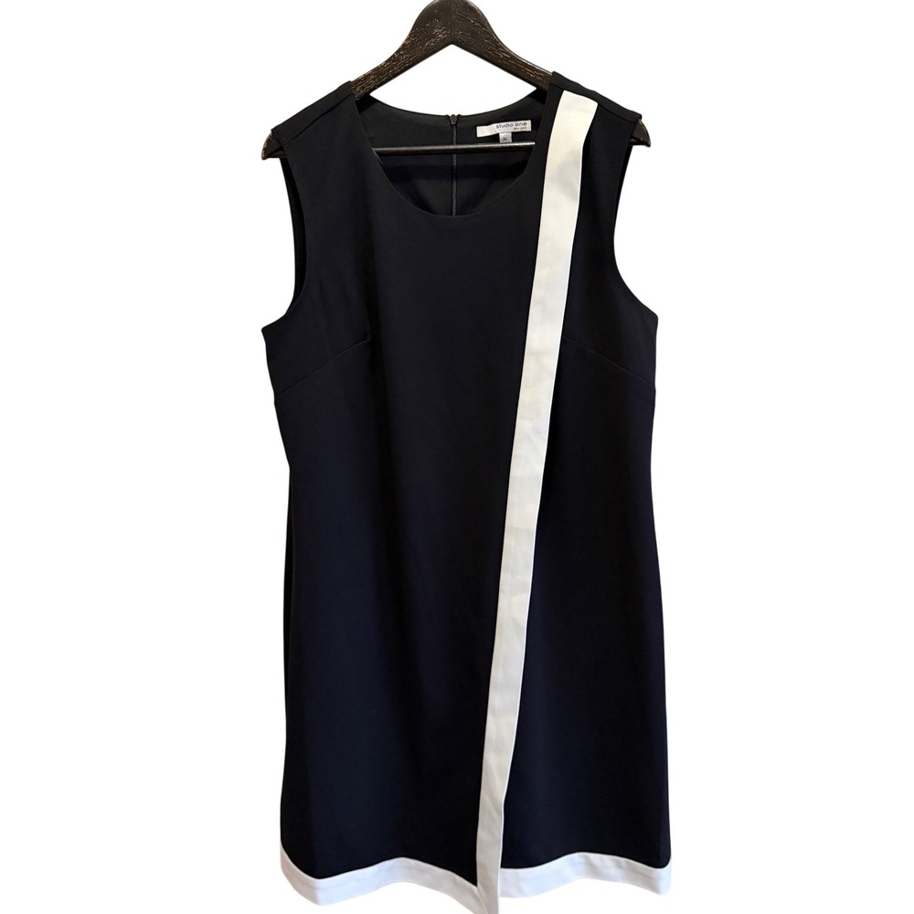 Studio One New York Sleeveless Sheath Dress Black White Stripe Accent XL